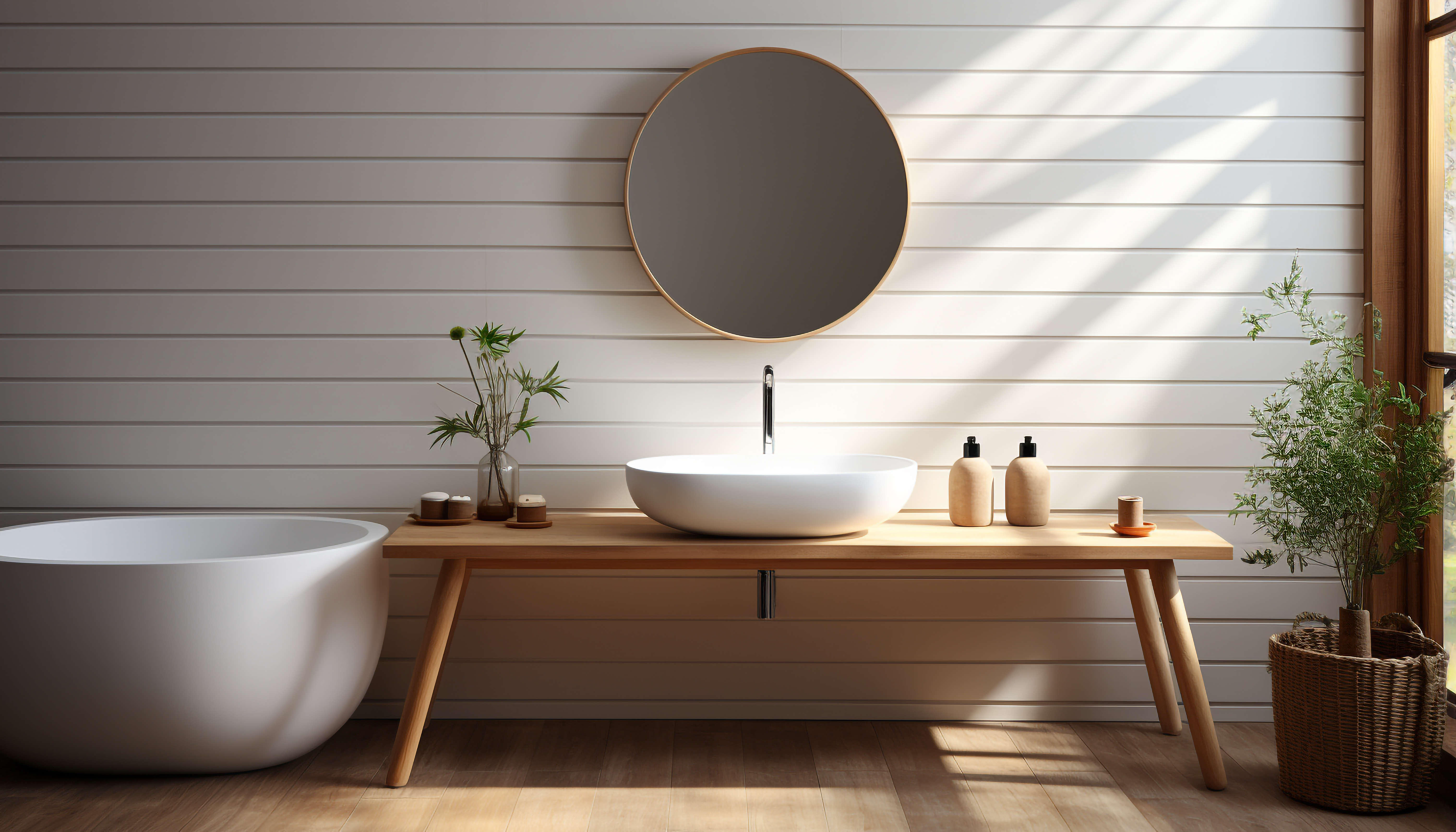 Modern, elegant bathroom with clean, comfortable design and luxurious materials generated by AI Modern, elegant bathroom with clean, comfortable design and luxurious materials generated by artificial intelligence