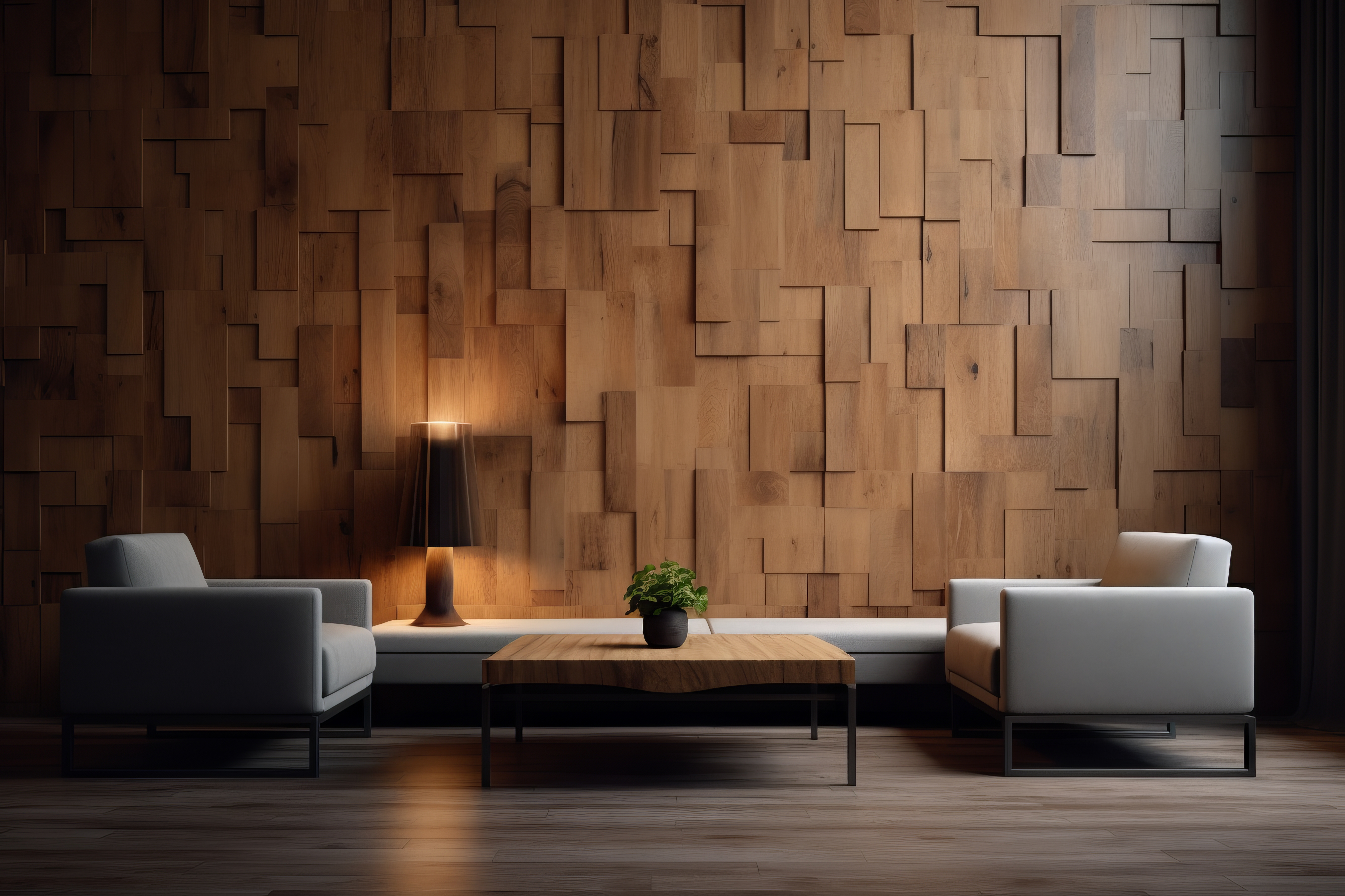 Wooden wall with a modern and minimalist style. Generative AI Wooden wall with a modern and minimalist style. Generative AI